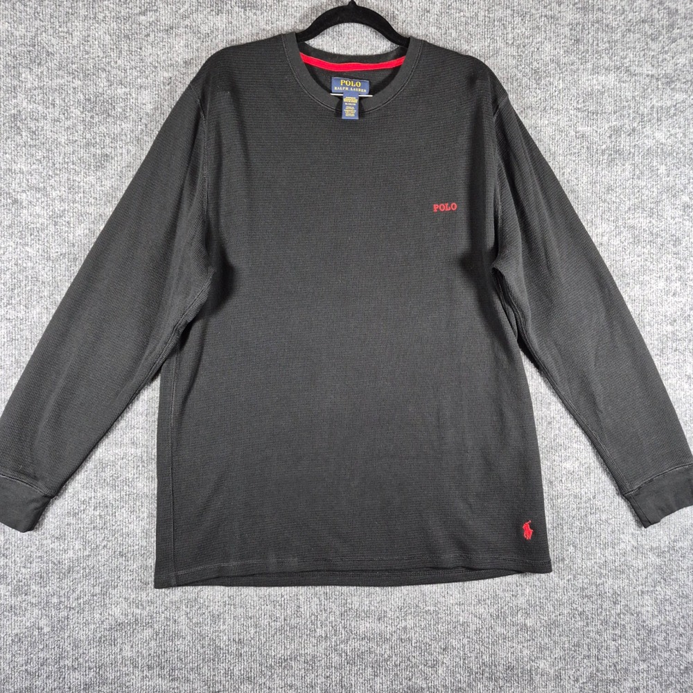 Polo Ralph Lauren Thermal Shirt Waffle Knit Pony Logo XL Black Mens